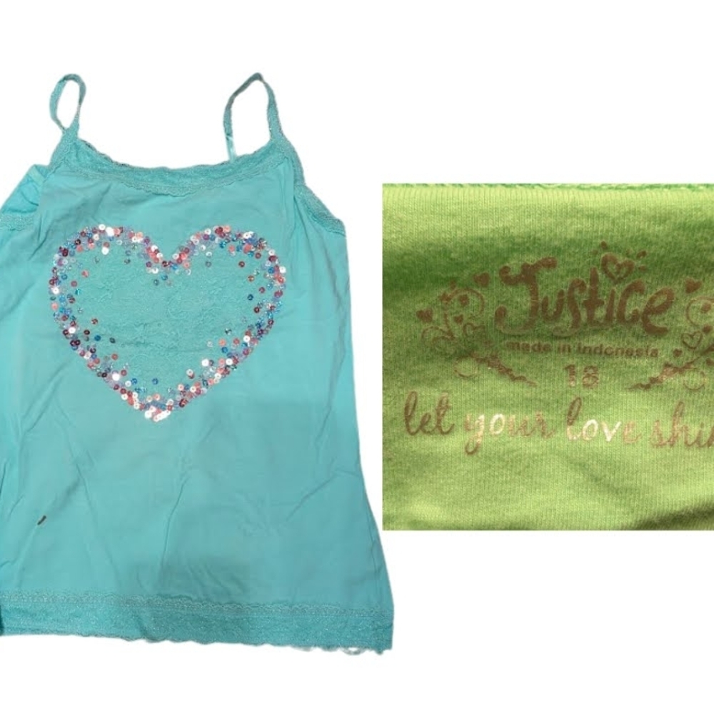 Justice Aqua Camisole with Sparkling Heart